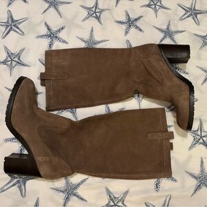 Lauren Ralph Lauren Pull On Brown Suede Boots 3.5” Heel Fall Leather Womens 9.5